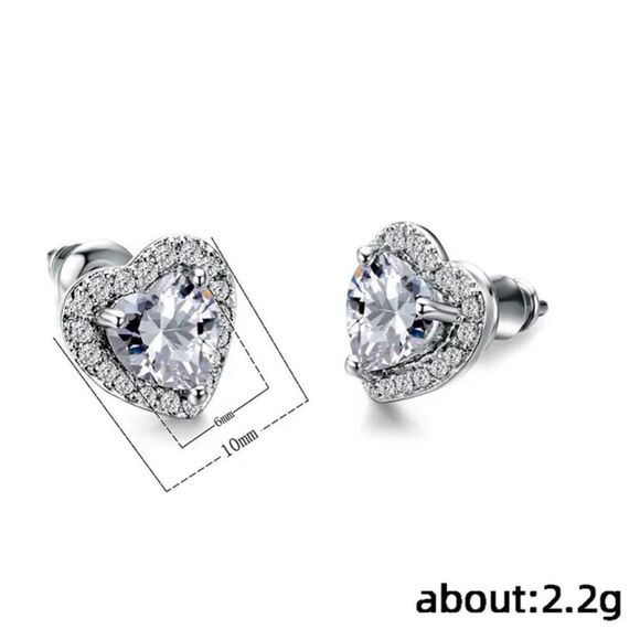 Heart shaped White zircon copper earrings-artificial gemstone - Picture 2 of 3